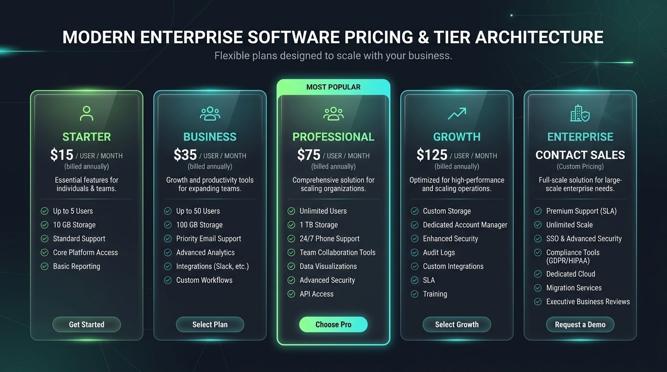 SRIT Business Suite 5-Plan Structure Pricing Matrix