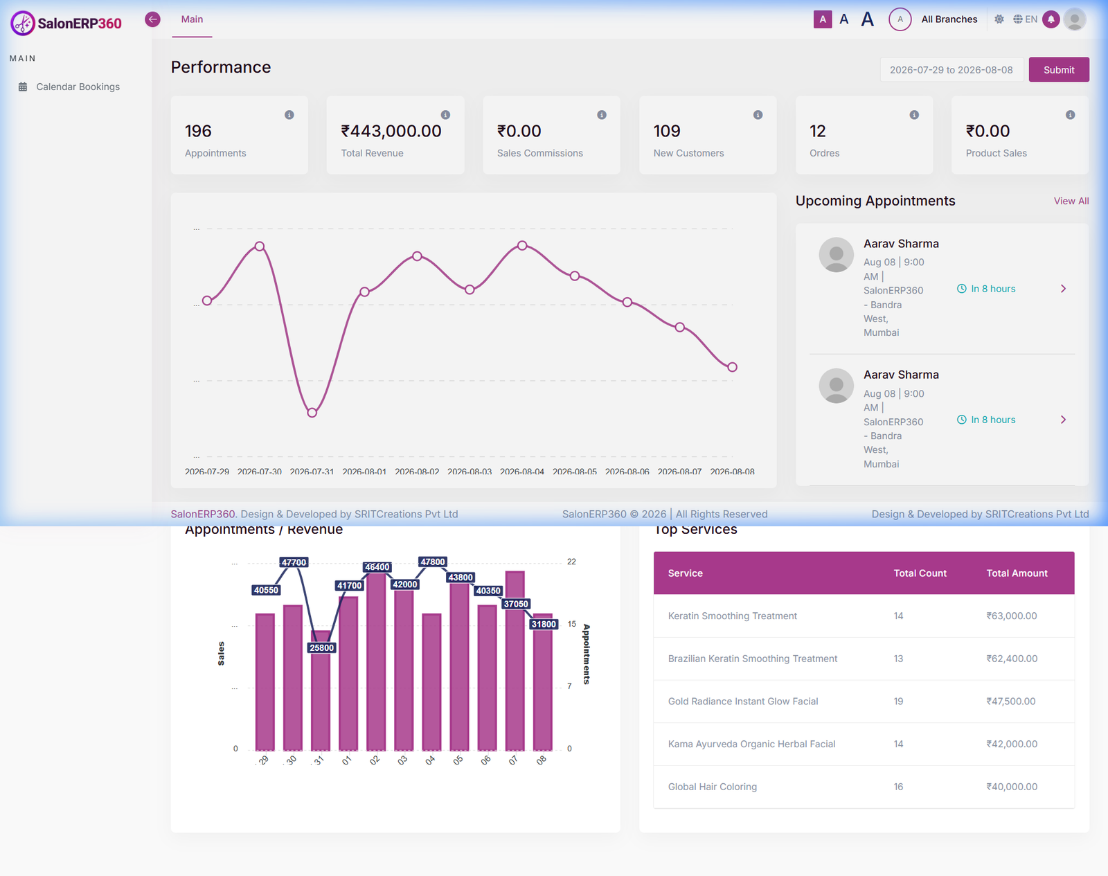 SalonERP360 Dashboard Preview